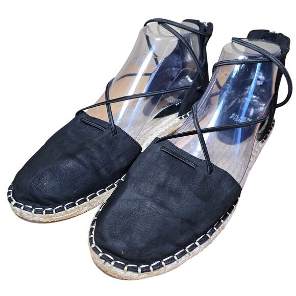 Eileen Fisher Suede Lace Up Espadrille Flat Jute Insole Round Toe Womens Sz 8.5 - Picture 1 of 8